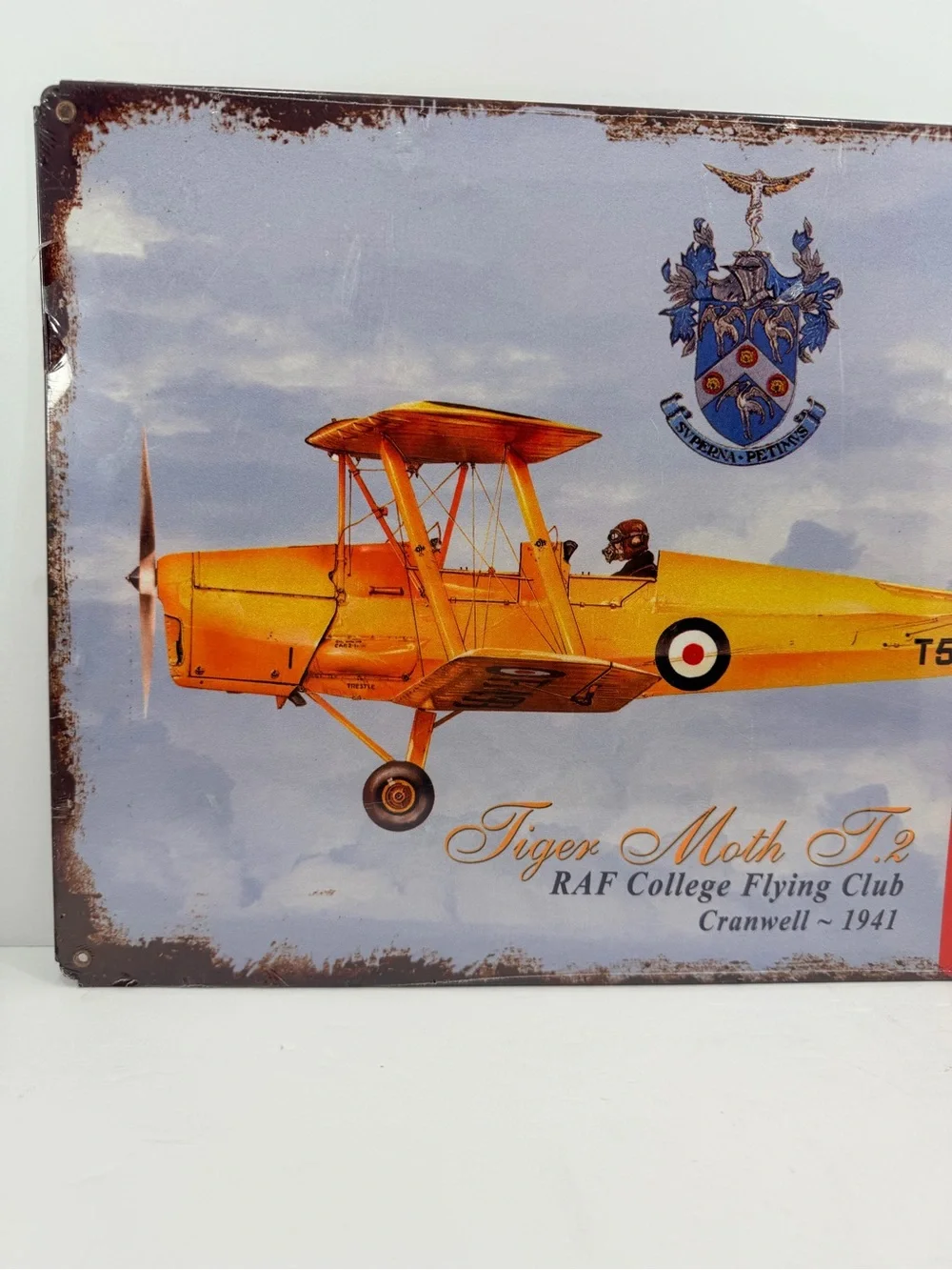 Vintage Tiger Moth T.2 Metal Sign – RAF College Flying Club Cranwell 1941 – New